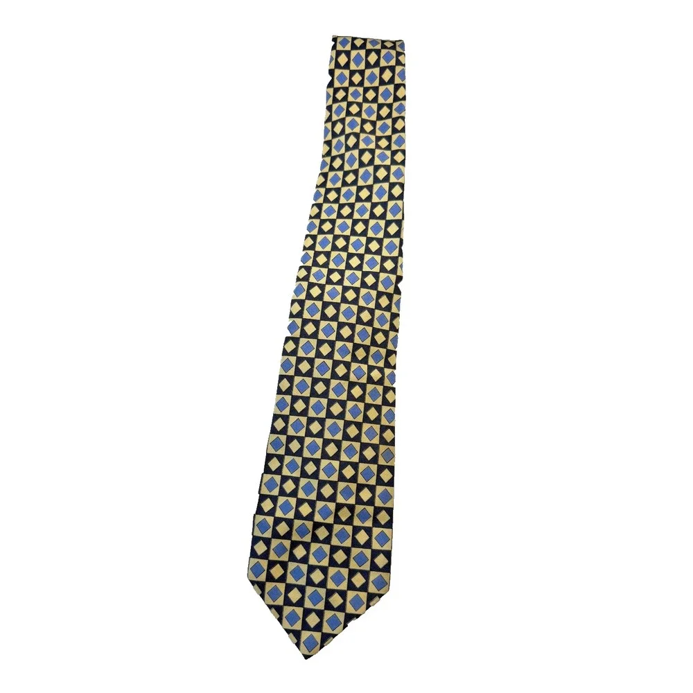 Polo Ralph Lauren Silk Tie Yellow Blue Geometric Diamond Handmade Germany Mens